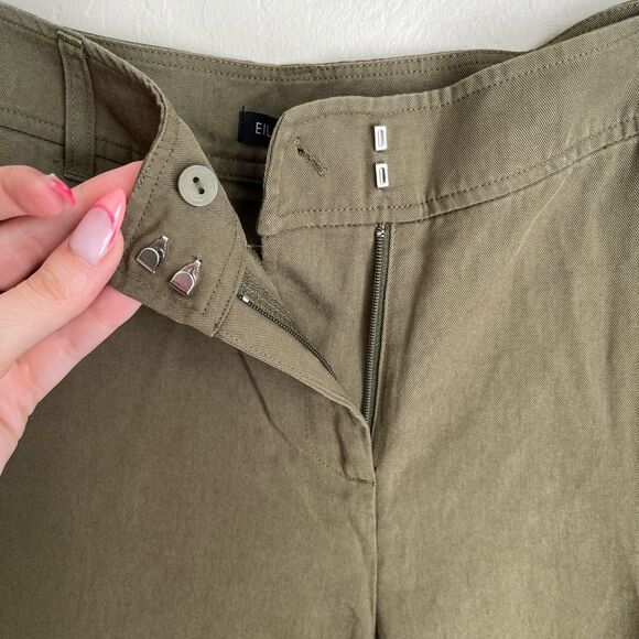 Eileen Fisher Tapered Tencel Casual Summer Shorts Olive Size Large NEW - Picture 5 of 8